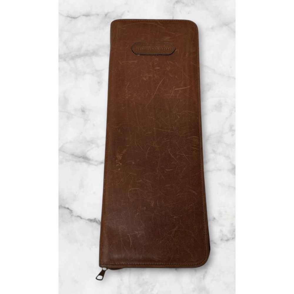 Vintage Mila Sehon Necktie Travel Case Brown Leather Zippered Italian